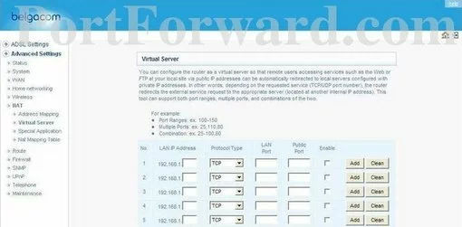 Belgacom BBOX-6726 port forward