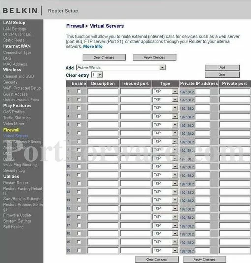 Belkin F7D8302v1 port forward