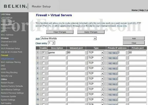 Belkin F9J1002v1 port forward