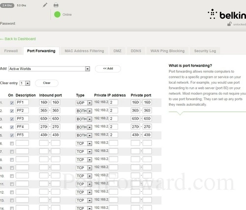 Belkin F9K1102 v4 Port Forwarding