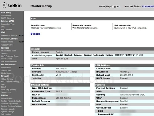 Belkin F9K1112v1 Status