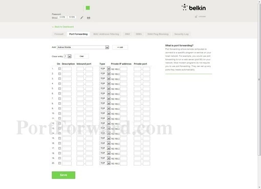 Belkin F9K1113v4 port forward