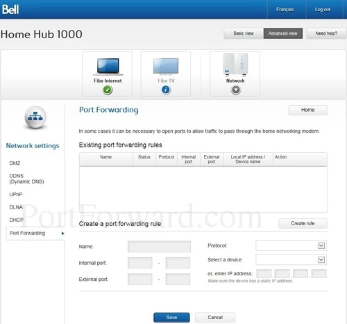 Bell Home Hub 1000 Port Forwarding