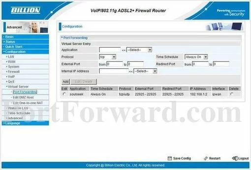 Billion 400G port forward