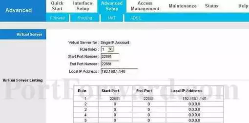 Billion 5200G port forward