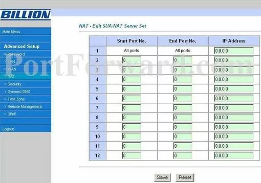 Billion BiPAC-5100S port forward