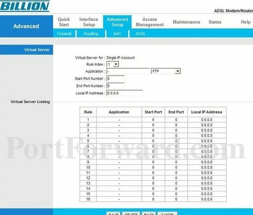 Billion Bipac-5112S port forward