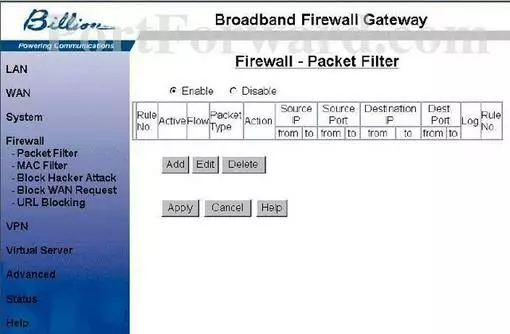 Billion Bipac-640AE port forward