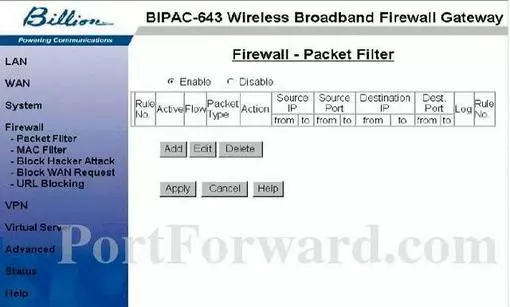 Billion Bipac-643 port forward