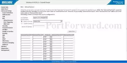 Billion BiPAC_7700N_R2 port forward