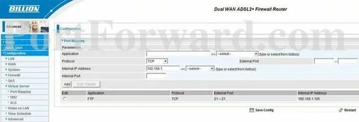 Billion BiPAC-7800N port forward