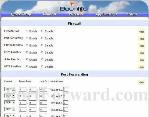 Bountiful WiFi BWRG1000 port forward