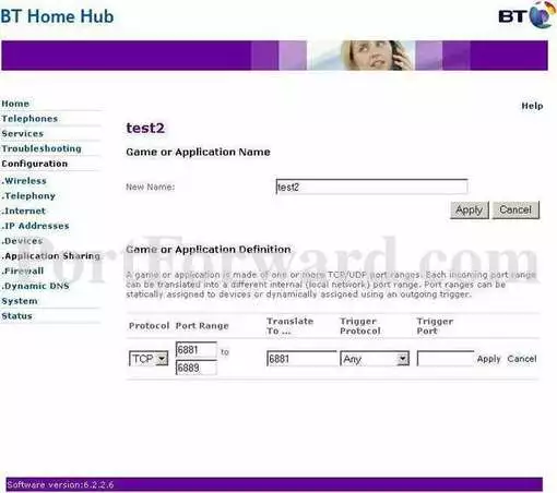 BT BTHomeHub port forward