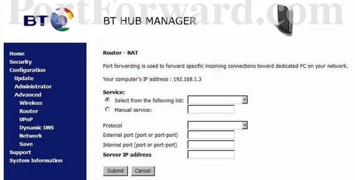 BT BTHub port forward