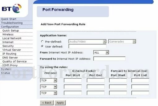 BT Voyager2091 port forward