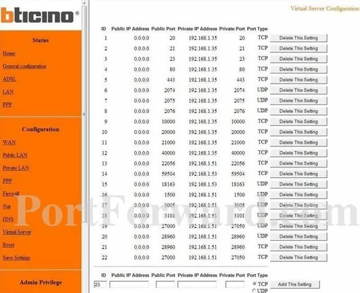 Bticino F444 port forward