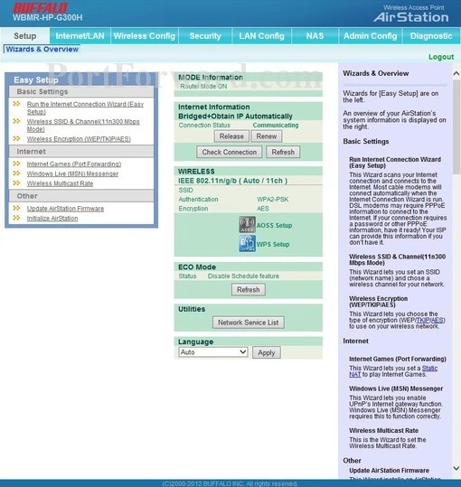 Buffalo WBMR-HP-G300H login