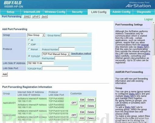 Buffalo WBMR-HP-GNV2 port forward