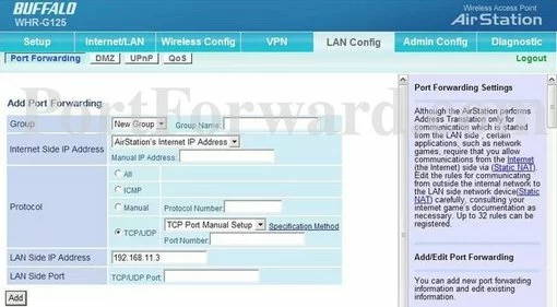 Buffalo WHR-G125 port forward