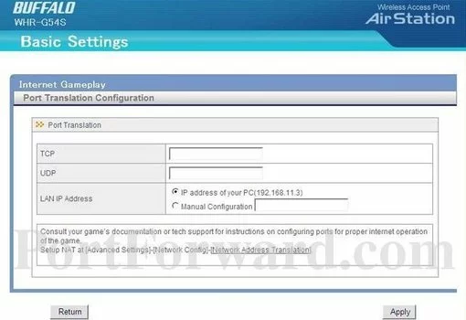 Buffalo WHR-G54S port forward