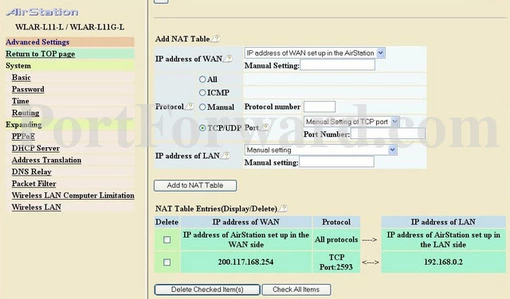 Buffalo WLAR-L11-L port forward