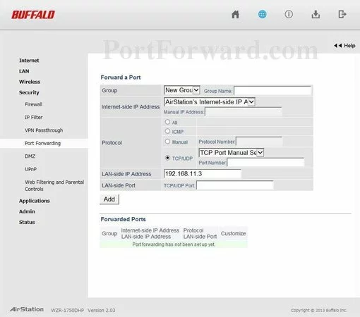 Buffalo WZR-1750DHP port forward