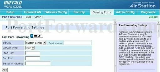 Buffalo WZR2-G300N port forward