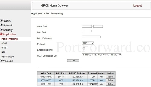 Cambridge Industries Group GPON G-93RG1 Port Forwarding