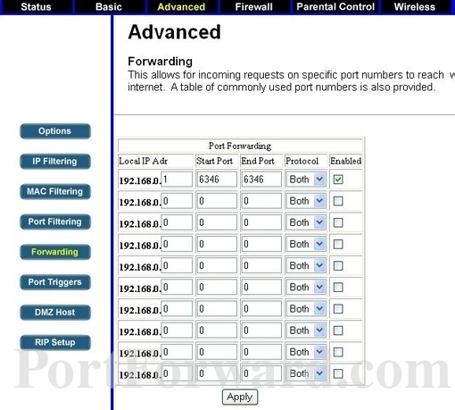 CastleNet CBW511 port forward