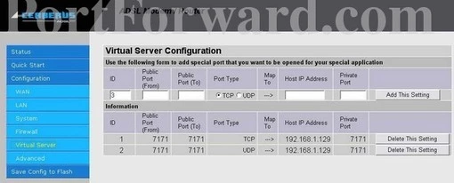 Ceberus-Adsl PC-0404000457 port forward