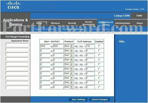Cisco Linksys-E2000 port forward