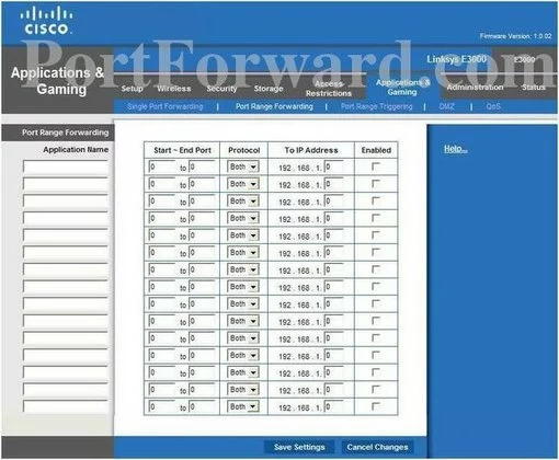 Cisco Linksys-E3000 port forward