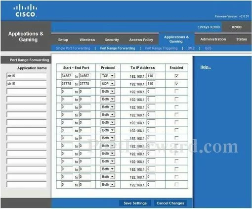 Cisco Linksys-X2000 port forward