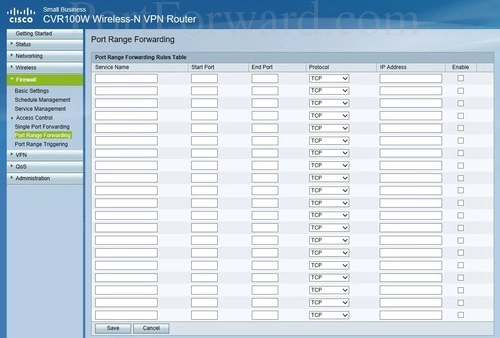 Cisco CVR100W Port Range Forwarding