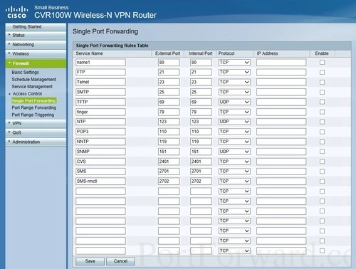 Cisco CVR100W Single Port Forwarding