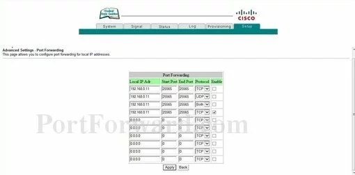 Cisco DPC2320 port forward