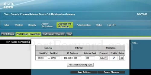 Cisco DPC3848 Port Range Forwarding