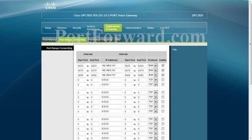 Cisco DPC3925 port forward