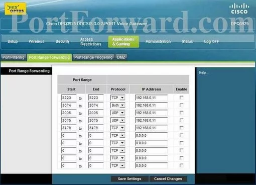 Cisco DPQ3925 port forward