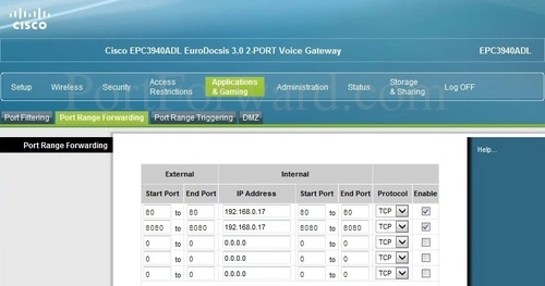 Cisco ECP3940ADL Port Range Forwarding