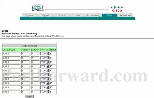 Cisco EPC2425 port forward