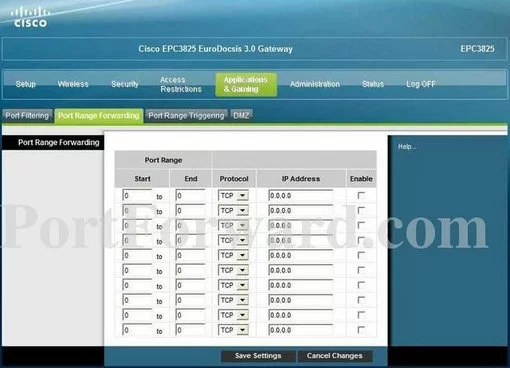 Cisco EPC3825 port forward