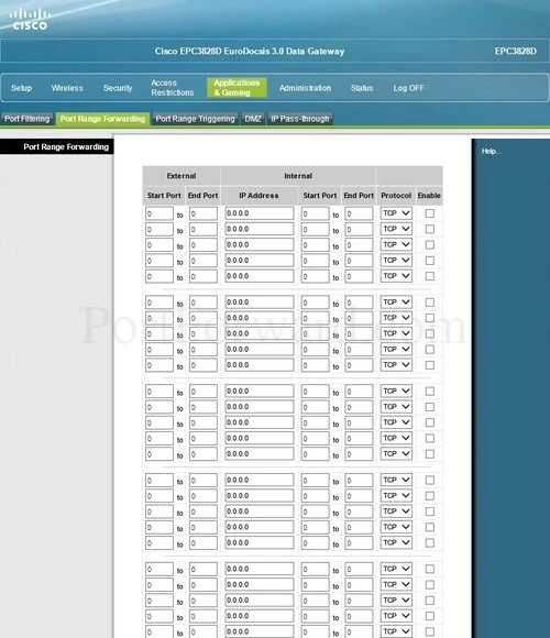 Cisco EPC3828D Port Range Forwarding