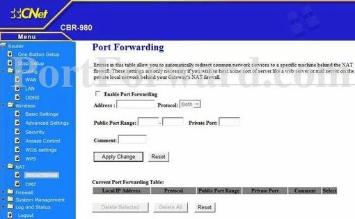 CNet CBR-980 port forward