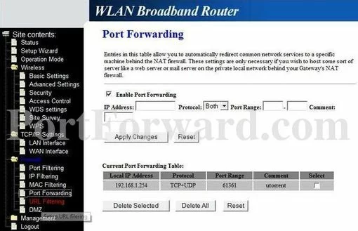 Comstar WA-6202-V2 port forward