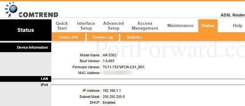 Comtrend AR-5302 Device Info