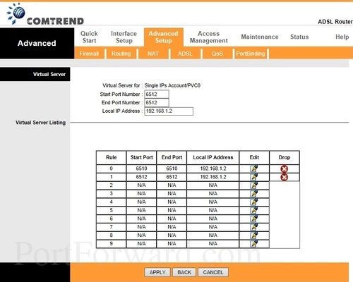 Comtrend AR-5302 Virtual Server