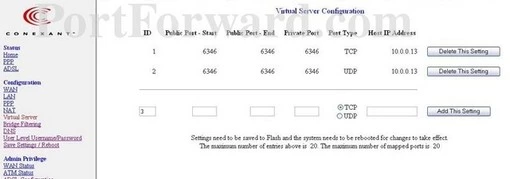 Conexant 2-2-8-1 port forward