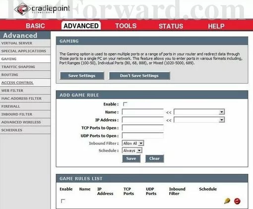 Cradlepoint MBR1000 port forward