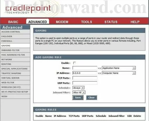 Cradlepoint MBR900 port forward